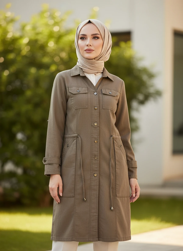 مانتو دخترانه کتان دکمه ای بلند