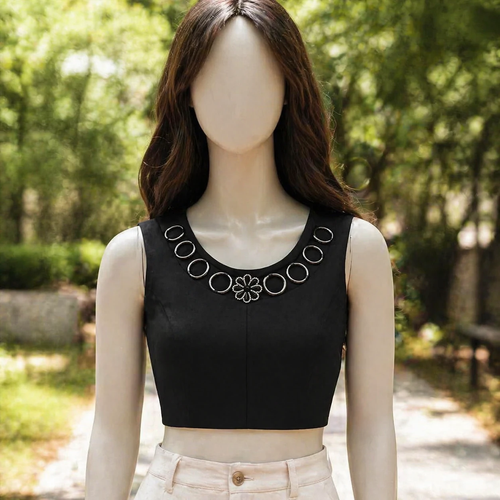 کراپ دخترانه آستین حلقه ای مجلسی سگکک گلدار