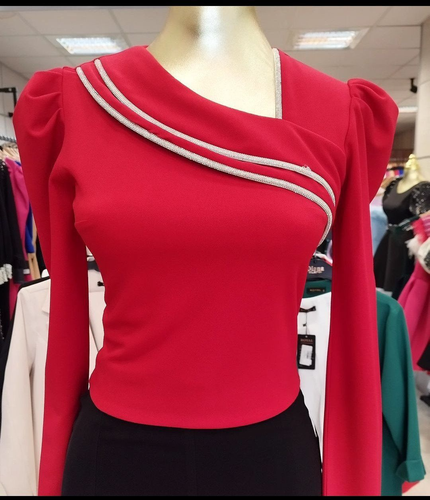 شومیز دخترانه آستین پفی نوار مغزی دوزی