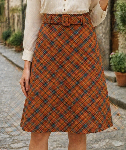 دامن دخترانه نیم کلوش چهارخونه کمربنددار