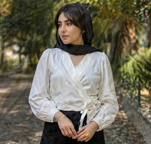 شومیز کراپی دخترانه پایین گره ای سفید